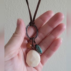Vintage leather strand charm necklace